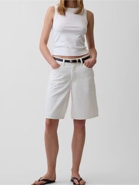 GAP White Longline Bermuda Shorts - Classic High-Rise Casual